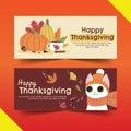 hand drawn flat thanksgiving horizontal banners set vector design illustration Royalty Free Stock Photo