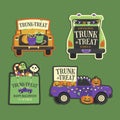 hand drawn flat trunk treat labels collection vector design