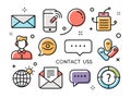 A hand-drawn, flat vector style collection of contact icons on a white Royalty Free Stock Photo