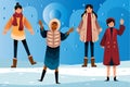 hand drawn flat winter people collection vector design illustration Royalty Free Stock Photo