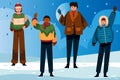 hand drawn flat winter people collection vector design illustration Royalty Free Stock Photo