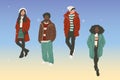 hand drawn flat winter people collection vector design illustration Royalty Free Stock Photo