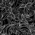 Hand-drawn floral abstract seamless pattern, monochrome background