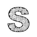 Hand drawn floral alphabet design. Letter S