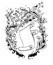 Hand-drawn floral background and roll old paper Royalty Free Stock Photo