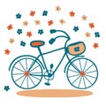 Hand drawn floral bike in simple doodle style. Perfect print for tee, stickers, cards. Isolated vector illustration Royalty Free Stock Photo