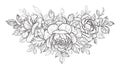 Hand Drawn Floral Bunch with Roses and Leaves Royalty Free Stock Photo