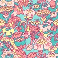 Hand drawn floral cute seamless pattern with flowers. Vector.