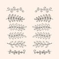 Hand drawn floral dividers set. Vector borders in sketch style. Tree branches with leaves. Easy to edit vintage elements of design Royalty Free Stock Photo