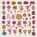 Hand Drawn floral elements. Set of cute flowers. Royalty Free Stock Photo