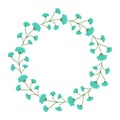 Hand drawn floral frame with blue flowers and empty place for text. Spring minimalist Wreath with copy space. Flat summer Royalty Free Stock Photo