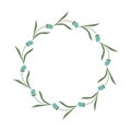 Hand drawn floral frame with blue flowers. Spring minimalist Wreath with copy space. Flat summer decoration elements for Royalty Free Stock Photo