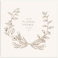 Hand-drawn floral frames with flowers, branches, and leaves. Wreath Vector.