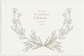 Hand-drawn floral frames with flowers, branches, and leaves. Wreath Vector.
