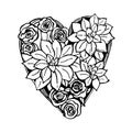 Floral heart with roses and succulents. Vector illustration
