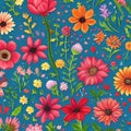 711 Hand-drawn Floral Illustrations: An artistic and whimsical background featuring hand-drawn floral illustrations in playful a Royalty Free Stock Photo