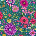 711 Hand-drawn Floral Illustrations: An artistic and whimsical background featuring hand-drawn floral illustrations in playful a Royalty Free Stock Photo