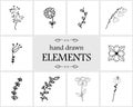 Hand drawn floral logo elements and icons Royalty Free Stock Photo