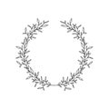 Hand drawn floral oval frame wreath on white background