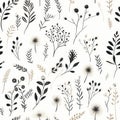 Minimalistic Outline Floral Botanical Pattern On White Background Royalty Free Stock Photo