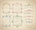 Hand drawn floral retro frames and line dividers collection Royalty Free Stock Photo