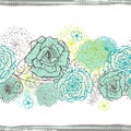 Hand drawn floral seamless border in motton blue Royalty Free Stock Photo