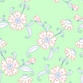 Hand drawn floral seamless vector pattern, cute line art. Royalty Free Stock Photo
