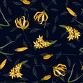 Hand drawn floral vector illustration. Japanese garden seamless pattern spring lily Asia flowers Royalty Free Stock Photo