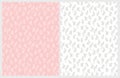 Hand Drawn Floral Vector Patterns. Delicate White and Gray Twigs on Pink and White Backgrounds. Royalty Free Stock Photo