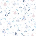 Hand drawn floral winter seamless pattern with christmas tree, berries and branches.