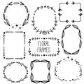 Hand drawn floral wreath set. Leaves and flowers garlands Royalty Free Stock Photo