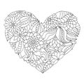 Hand drawn flower heart for adult anti stress colouring book.