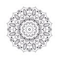 Hand drawn flower mandala for coloring book. Black and white ethnic henna pattern. Royalty Free Stock Photo