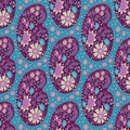 Hand drawn flower paisley motif illustration. Seamless vector pattern