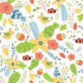 Hand drawn flower pattern. Summer floral seamless background Graphic prints pattern Bright texture Vector Royalty Free Stock Photo