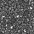 Hand drawn flower seamless pattern vector.