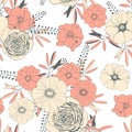 Hand drawn flowers. Vector seamless pattern