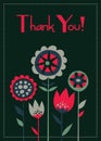 Thank you card hand drawn floral retro style Royalty Free Stock Photo