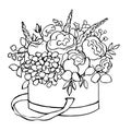 Hand drawn flowers in box.Vector sketch illustration