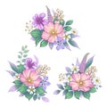 Hand drawn Flowers Bunches Set