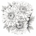 Charming Birds-eye-view Chrysanthemum Line Art Illustration