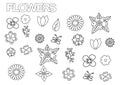 Hand drawn flowers set. Coloring book page template.