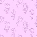 Hand-drawn Flowers tulips. Delicate pink color. Seamless vector pattern. Royalty Free Stock Photo