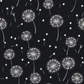 Hand Drawn Fluffy Dandelion Silhouettes Seamless Pattern, Endless Background with Dandelions Seeds Royalty Free Stock Photo