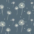 Hand Drawn Fluffy Dandelion Silhouettes Seamless Pattern, Endless Background with Dandelions Seeds Royalty Free Stock Photo