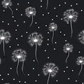 Hand Drawn Fluffy Dandelion Silhouettes Seamless Pattern, Endless Background with Dandelions Seeds Royalty Free Stock Photo