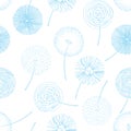 Hand drawn fluffy dandelion silhouettes seamless pattern