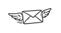 Hand Drawn Flying Envelope Icon for Fast Mail or Communication Royalty Free Stock Photo