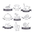 Hand drawn food and drinks labels templates for menu or cafe des Royalty Free Stock Photo