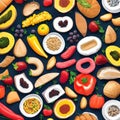 771 Hand-drawn Food Illustrations: An artistic and whimsical background featuring hand-drawn food illustrations in playful and v Royalty Free Stock Photo